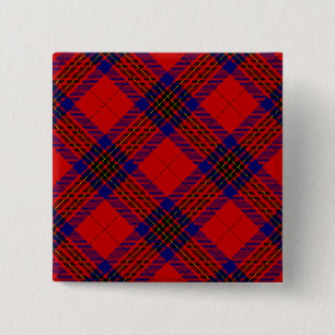 Badge Carré 5 Cm Leslie tartan rouge bleu violet plaid