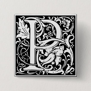 Badge Carré 5 Cm Letter P Medieval Monogram Vintage Initial