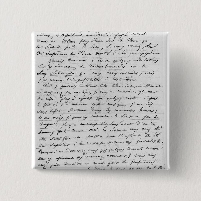 Badge Carré 5 Cm Lettre à Richard Wagner le 17 février 1860 (Devant)