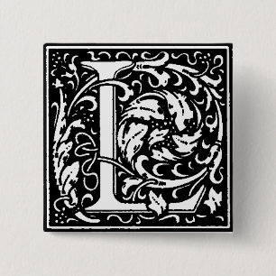 Badge Carré 5 Cm Lettre alphabet de style Renaissance L - Épingle