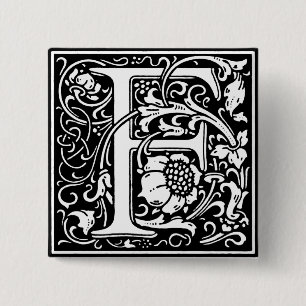 Badge Carré 5 Cm Lettre alphabet Renaissance F - Épingle