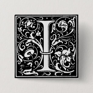 Badge Carré 5 Cm Lettre alphabet style Renaissance I - Pin