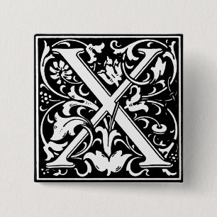 Badge Carré 5 Cm Lettre alphabet style Renaissance X - Épingle