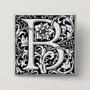 Badge Carré 5 Cm Lettre B Monogramme Art Nouveau Médiéval