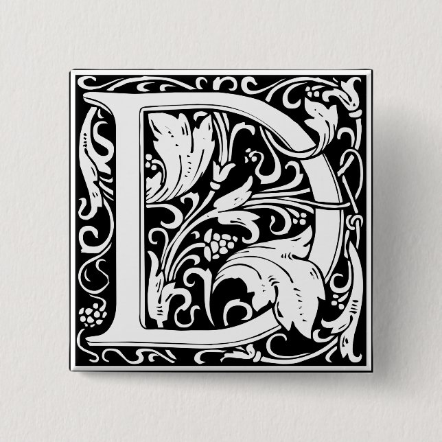 Badge Carré 5 Cm Lettre D Monogramme médiéval Art Nouveau (Devant)