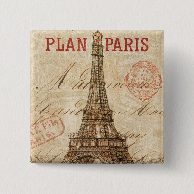 Badge Carré 5 Cm Lettre de Paris (Devant)