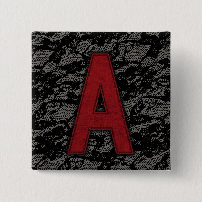 Badge Carré 5 Cm Lettre d'écarlate A (Devant)