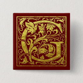 Badge Carré 5 Cm Lettre G Première Lettre Faux Or Rouge