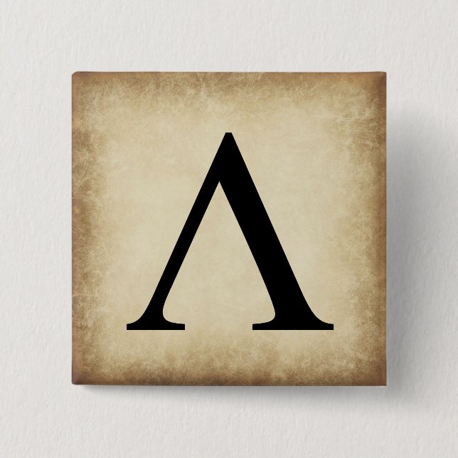 BADGE CARRÉ 5 CM LETTRE GRECQUE ALPHABÈTE LABDA (Devant)