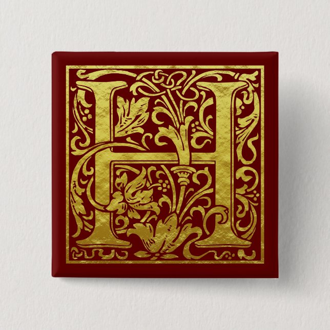 Badge Carré 5 Cm Lettre H Première Lettre Faux Gold (Devant)