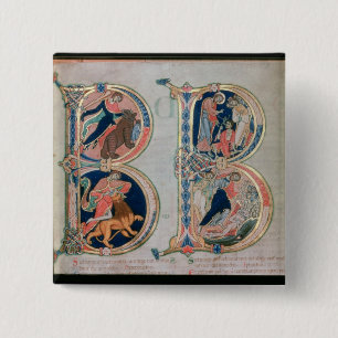 Badge Carré 5 Cm Lettre initiale "B" Beatus vir - Blessed est