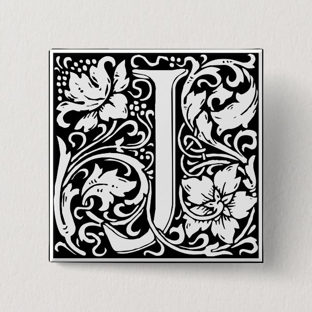 Badge Carré 5 Cm Lettre J Monogramme médiéval Art Nouveau (Devant)