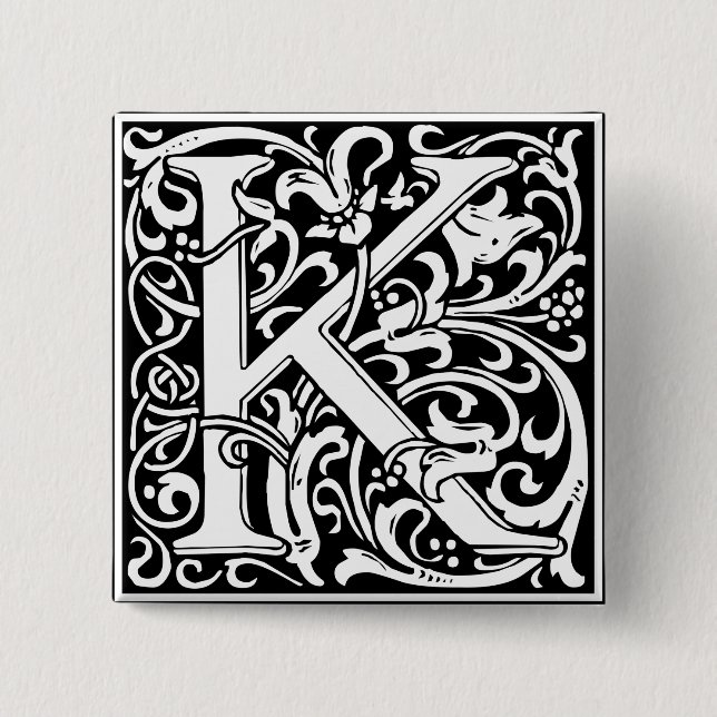 Badge Carré 5 Cm Lettre K Monogramme médiéval Art Nouveau (Devant)