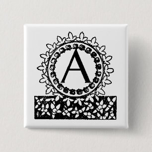 Badge Carré 5 Cm LETTRE vintage MONOGRAPHIQUE VITALE A