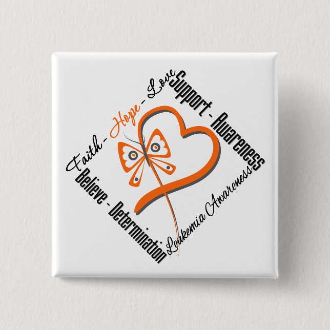 Badge Carré 5 Cm Leucémie Faith Hope Love Butterfly (Devant)
