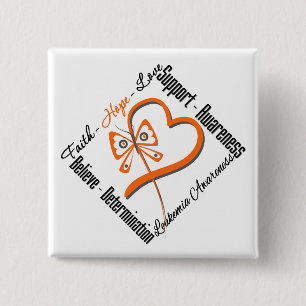 Badge Carré 5 Cm Leucémie Faith Hope Love Butterfly