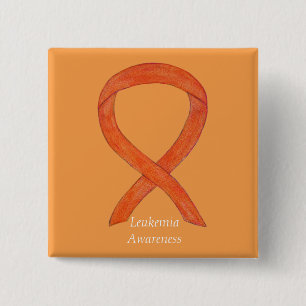 Badge Carré 5 Cm Leucémie Orange Sensibilisation Ruban Personnalisé