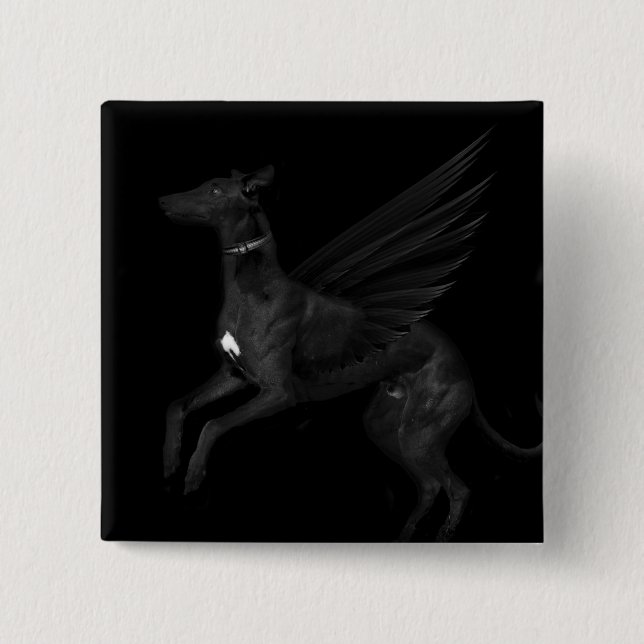 Badge Carré 5 Cm Lévrier noir d'ange (Devant)