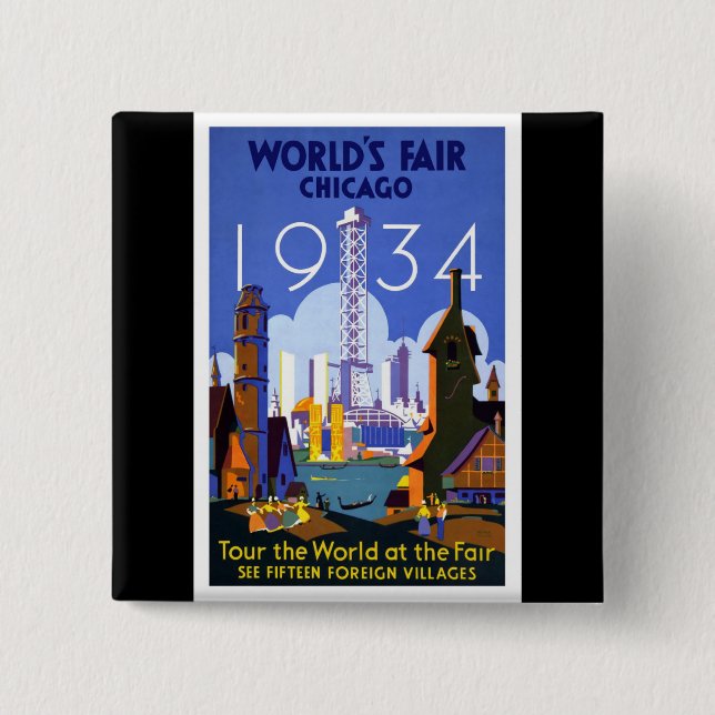 Badge Carré 5 Cm L'Exposition universelle 1934 de Chicago (Devant)