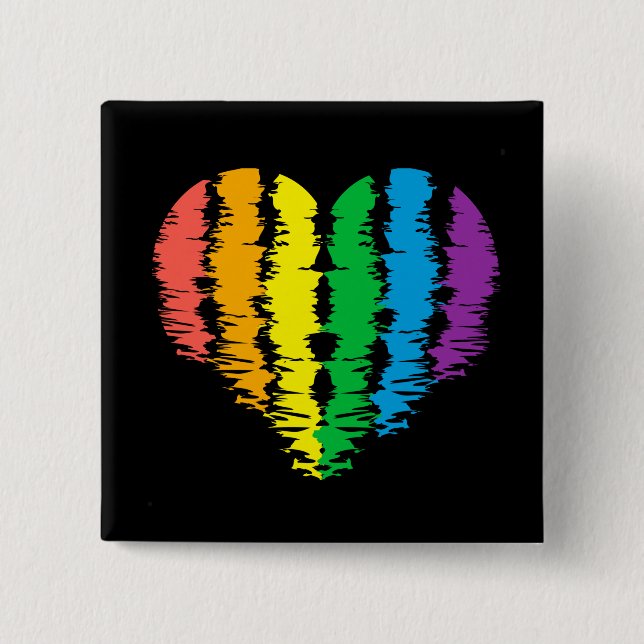 Badge Carré 5 Cm LGBT+pride. Arc-en-ciel du coeur. Bouton magnétiqu (Devant)