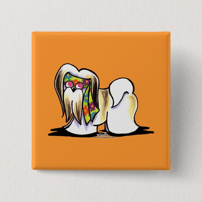 Badge Carré 5 Cm Lhasa Apso Hippie (Devant)