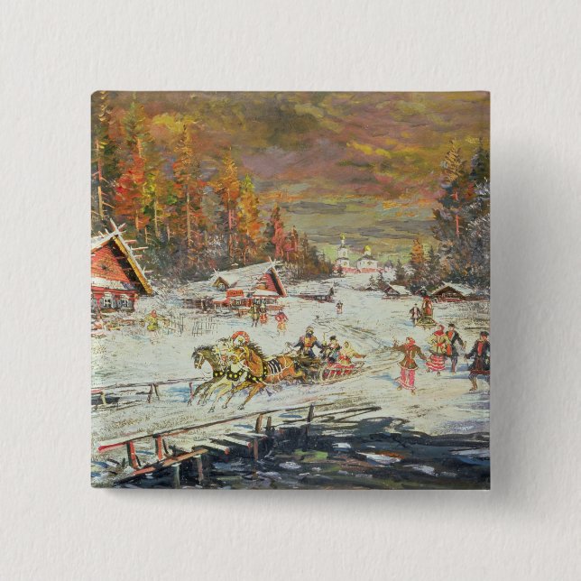 Badge Carré 5 Cm L'hiver russe, 1900-10 (Devant)
