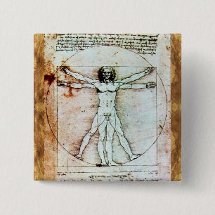 Badge Carré 5 Cm L'HOMME VITRUVIEN - Parchemin antique