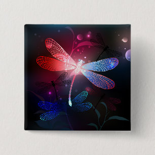 Badge Carré 5 Cm libellule rouge brillante