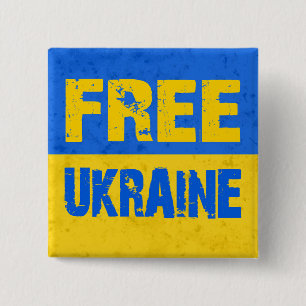 Badge Carré 5 Cm Libérez le drapeau de l'Ukraine Grunge