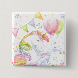 Badge Carré 5 Cm Licorne d'anniversaire