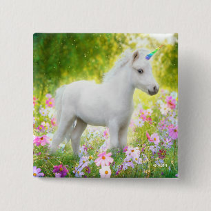 Badge Carré 5 Cm Licorne Poney Blanc