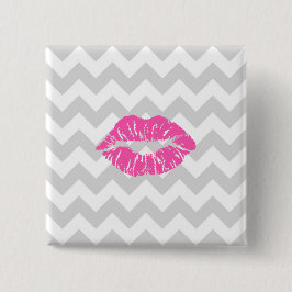 Badge Carré 5 Cm Lieutenant Gray White Chevron, Pink Lipstick Kiss