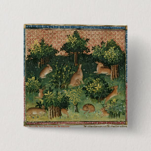 Badge Carré 5 Cm Lièvres dans un bois