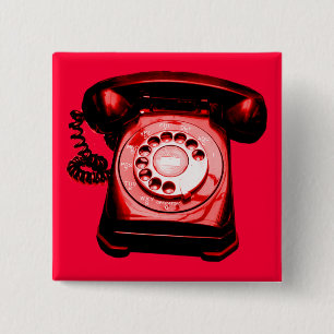 Badge Carré 5 Cm Ligne téléphonique rouge