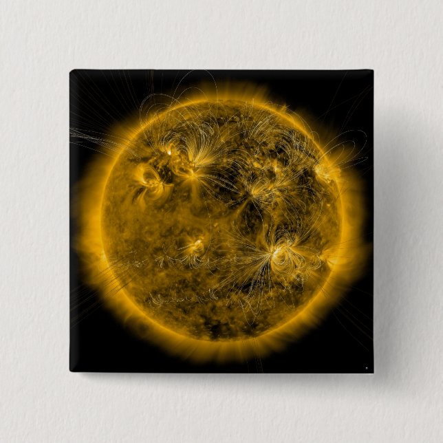 Badge Carré 5 Cm Lignes de champ magnétique sur le Soleil (Devant)