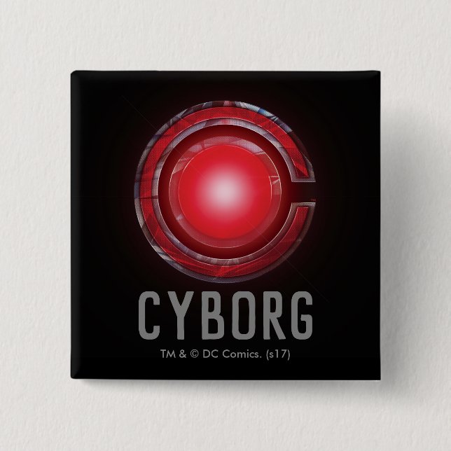 Badge Carré 5 Cm Ligue de la justice| Symbole Cyborg brillant (Devant)