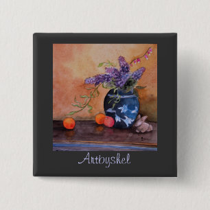 Badge Carré 5 Cm Lilas et lapins d'Artbyshel