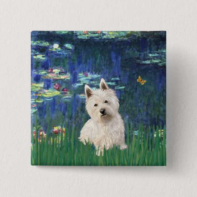 Badge Carré 5 Cm Lilies 5 - Westie 1 (Devant)