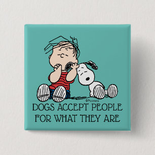 Badge Carré 5 Cm Linus consolé avec l'oreille de Snoopy