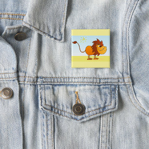Badge Carré 5 Cm Lion de dessin animé drôle sous le soleil Animal d