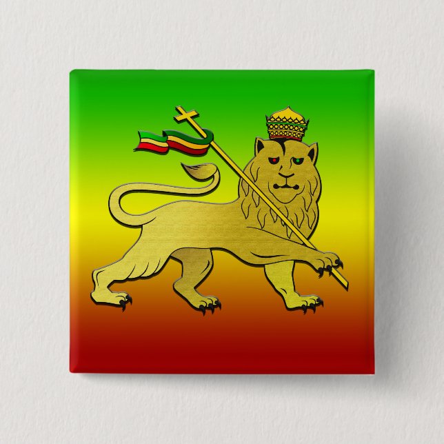 Badge Carré 5 Cm Lion de reggae de lion de Judah (Devant)
