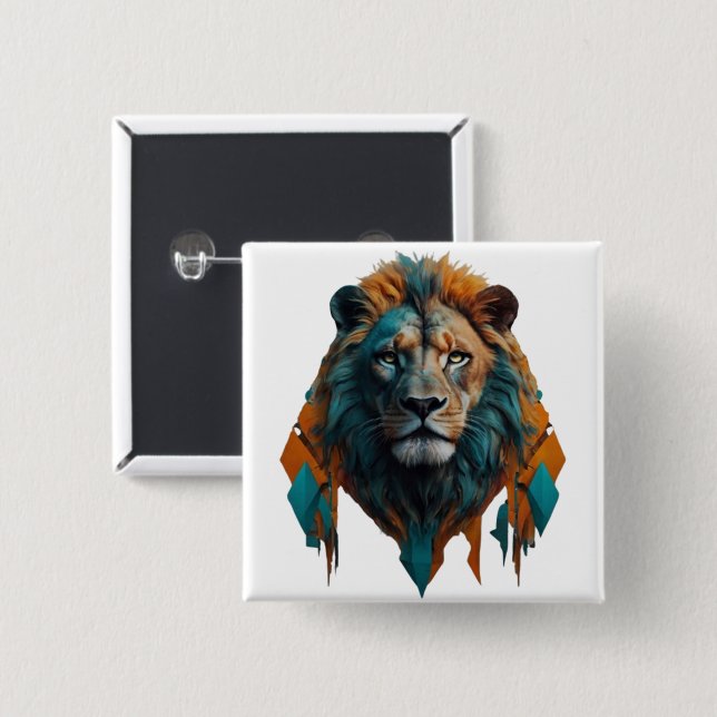Badge Carré 5 Cm Lion Majestic (Devant & derrière)