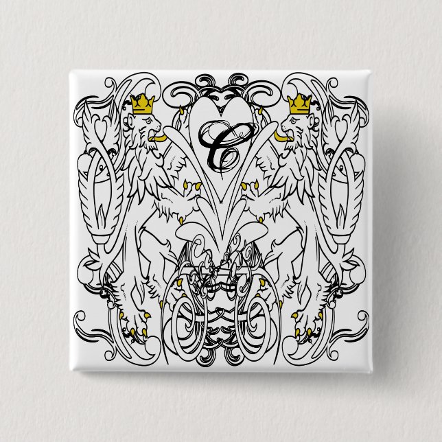Badge Carré 5 Cm Lion Rampant Renaissance Mariage (Devant)