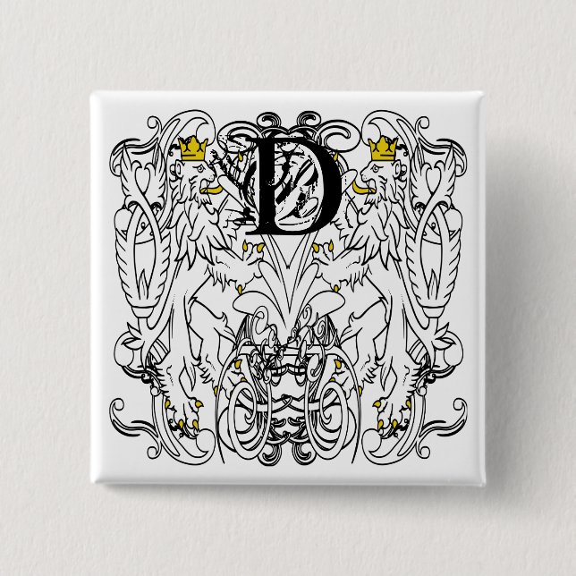 Badge Carré 5 Cm Lion Rampant Renaissance Mariage (Devant)