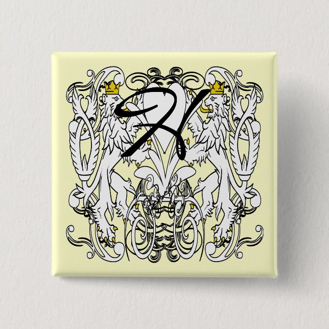 Badge Carré 5 Cm Lion Rampant Renaissance Mariage (Devant)
