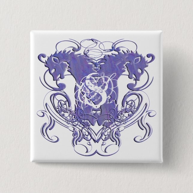 Badge Carré 5 Cm Lion Rampant Renaissance Mariage (Devant)
