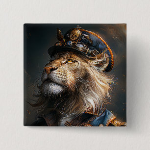 Badge Carré 5 Cm Lion Steampunk
