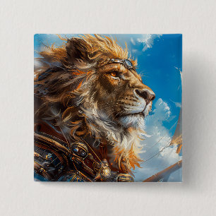Badge Carré 5 Cm Lion Steampunk