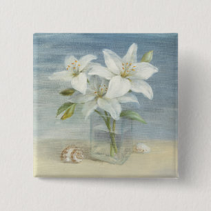 Badge Carré 5 Cm Lis blancs et coquilles