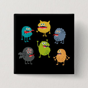 Badge Carré 5 Cm Little cute funny monsters
